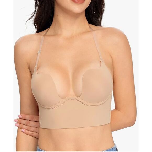 Lemorosy Women's 36D Nude Deep V Plunge Convertible Push Up Backless Bra NWT - Picture 1 of 7